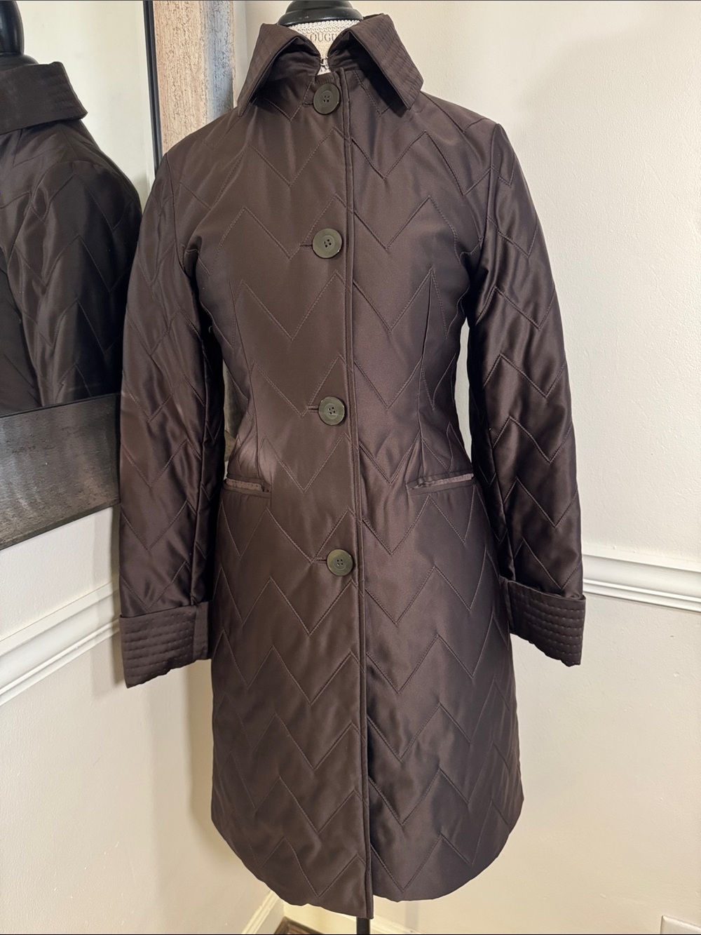 Adrienne Vittadini Dark Brown Elegant Quilted Puffer Coat | Size 2/4